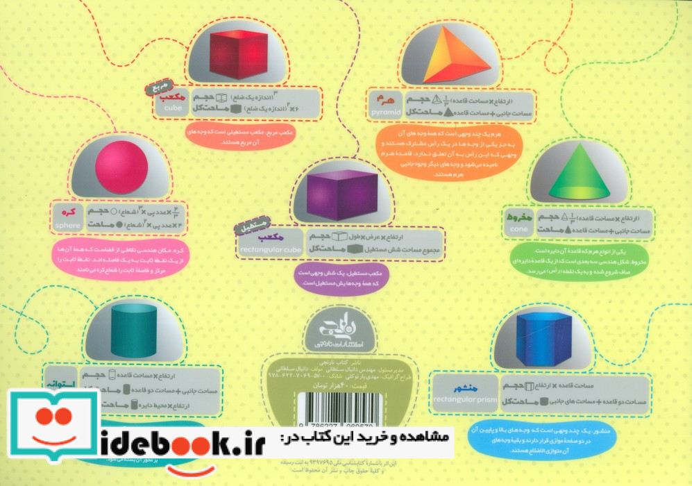 پوستر وایت بردی محیط و مساحت اشکال هندسی A4