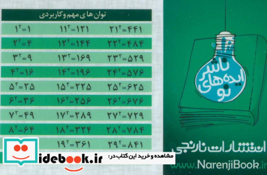 فلش کارت جیبی جذرها و توان های مهم و کاربردی گلاسه شمیز جیبی کتاب نارنجی